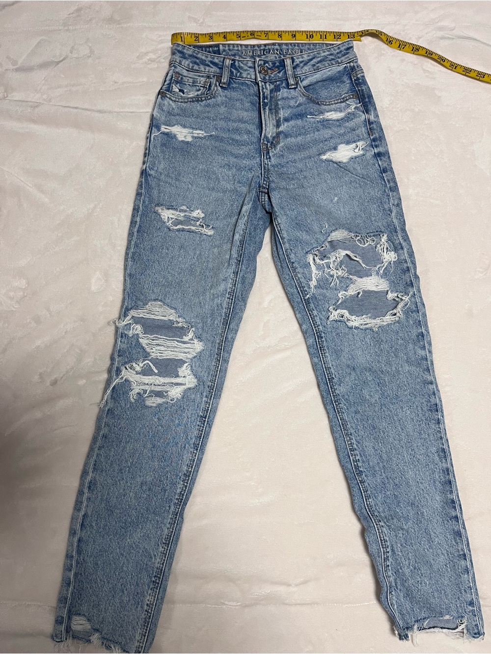 American Eagle Outfitters Distressed High-Rise Skinny Jeans - Light Blue